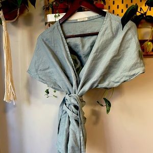 One of a kind handmade open linen wrap top
